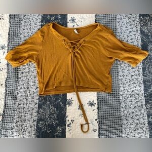 Mustard Lace-Up Women's Crop Top